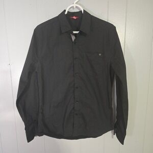 Guess Los Angeles Mens Small Black Geometric Button Shirt‎ Slim Fit Long Sleeve
